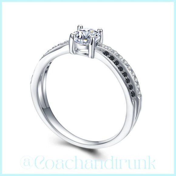 NWT Sterling Silver Black Spinel & White Zirconia Channel Set Bypass Ring - Picture 3 of 6